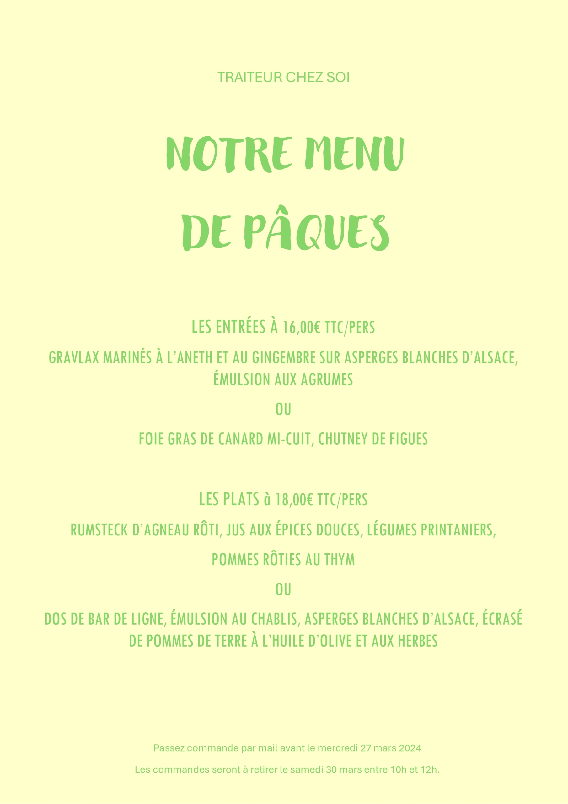 Retrouvez notre menu de Pâques !